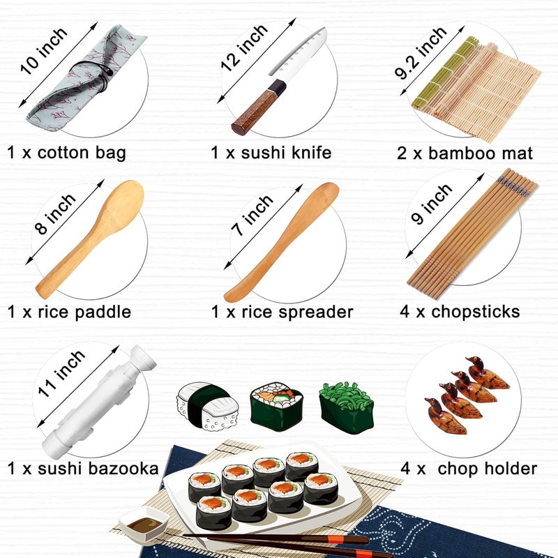 TIMDAM Sushi Making Kit for Beginners, All in One Sushi Maker Set with Sushi Mats Bamboo Roller, Sushi Bazooka, Chopsticks, Paddle, Spreader, Sushi Knife, Chopsticks Holder, Sushi Kit for Home - Image 3